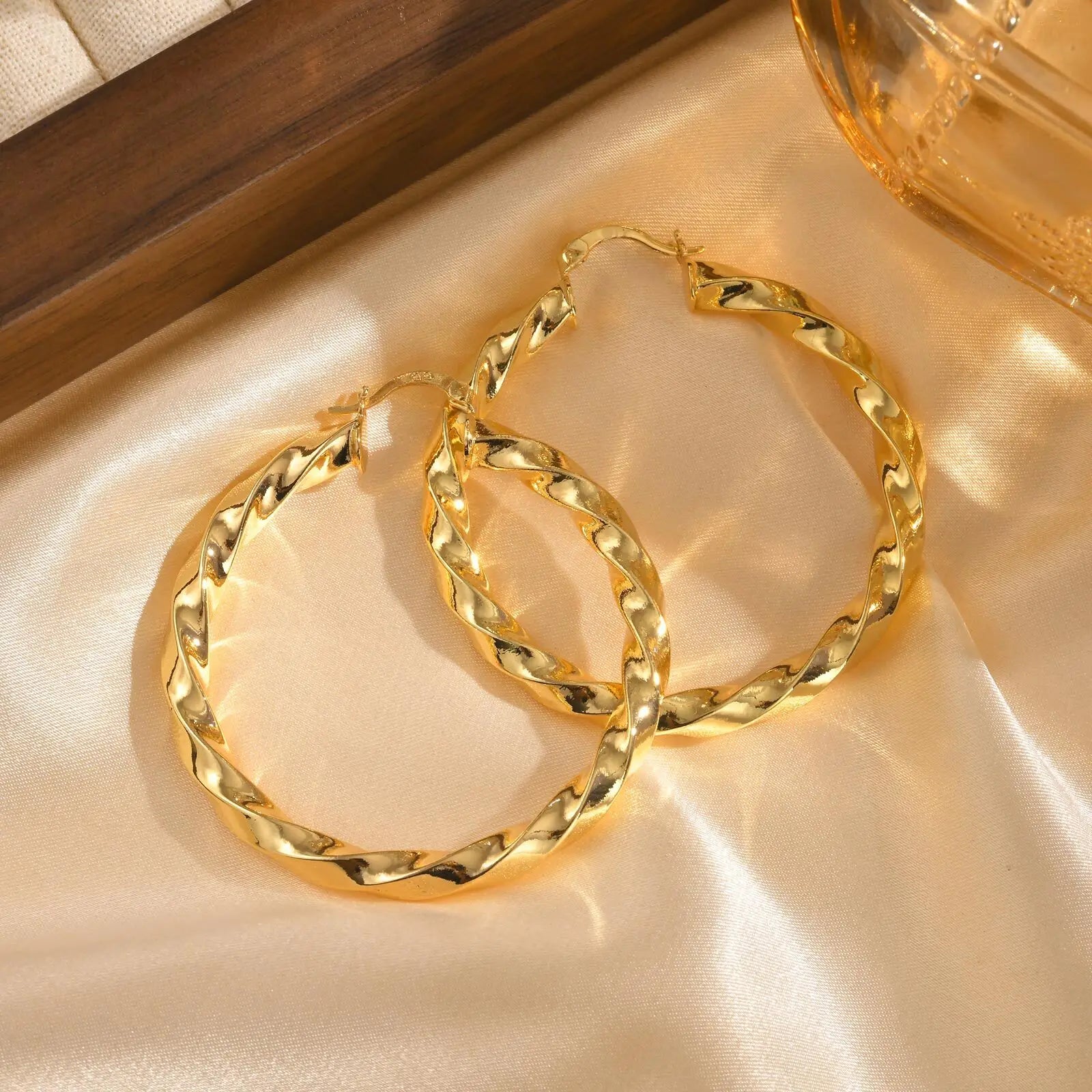 Large Twist Hoop Huggie Earrings Stainless Steel Lightweight Women