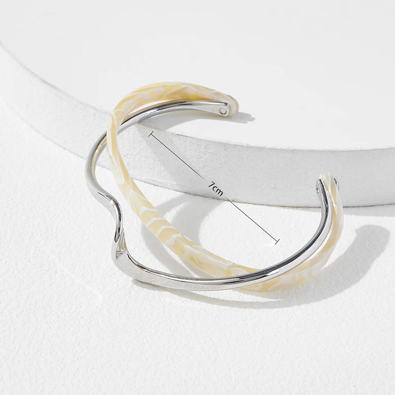 White Acrylic C-Shaped Bracelet Geometric Metal Bangle Women Gift