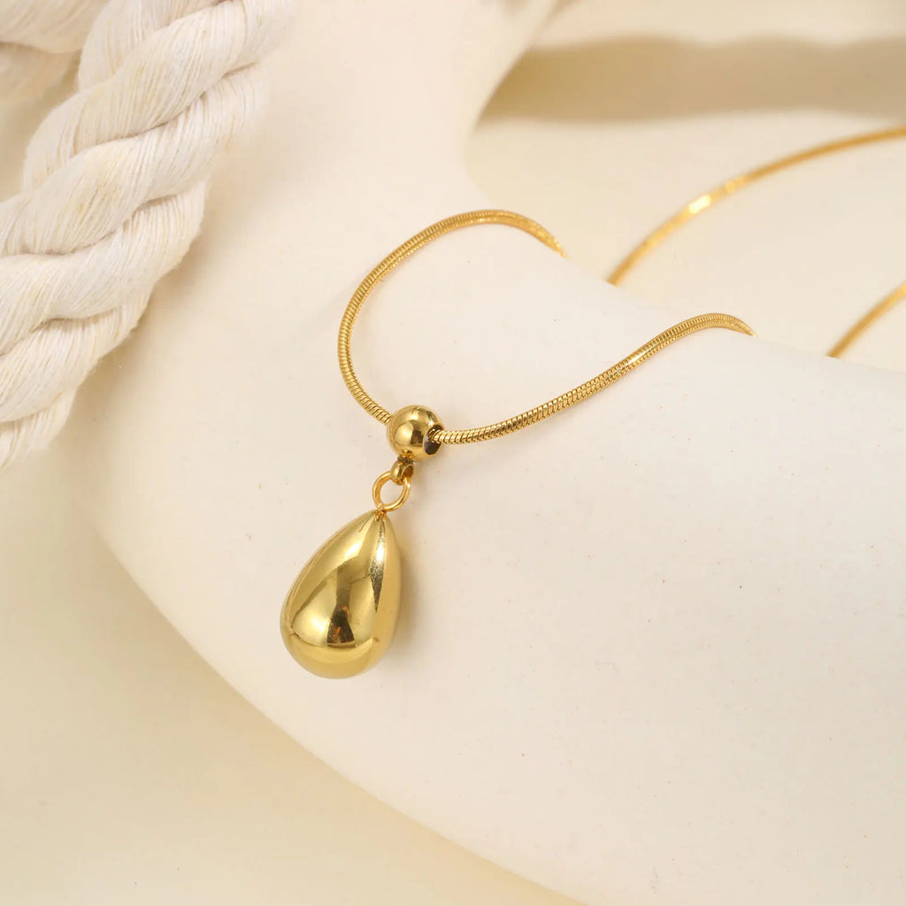 Sliding Water Droplet Pendant Necklace Gold Stainless Steel Waterproof