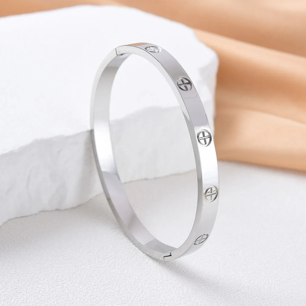 Waterproof Stainless Steel Cross Bangle Bracelet Luxury Women Gift