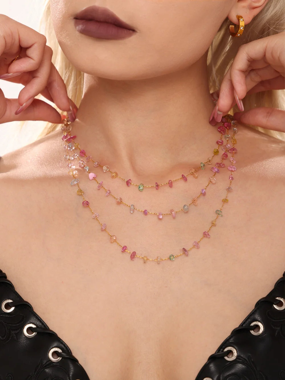Colorful Crystal Necklace Bracelet Set Gold Plated Boho Jewelry