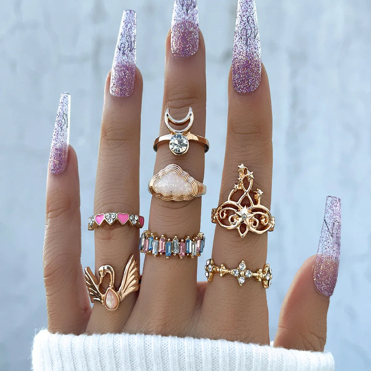 Trendy 21Pcs Gold Ring Set Vintage Geometric Hollow Design Women