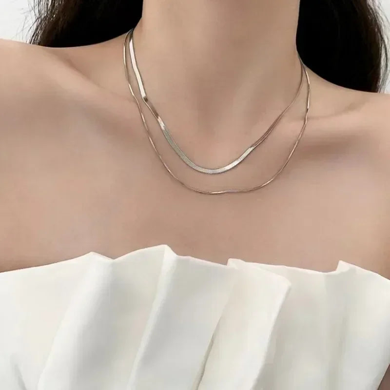 Silver Double Layer Star Moon Necklace Zircon Choker for Women