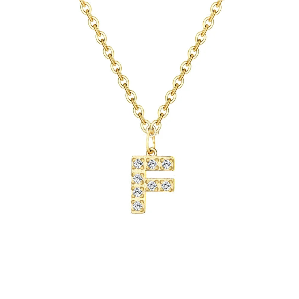 Gold Zircon Initial Necklace A-Z Stainless Steel Letter Pendant Women