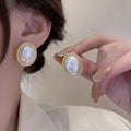 Retro Gold Black Oval Stud Earrings Metal Line Elegant Women Design
