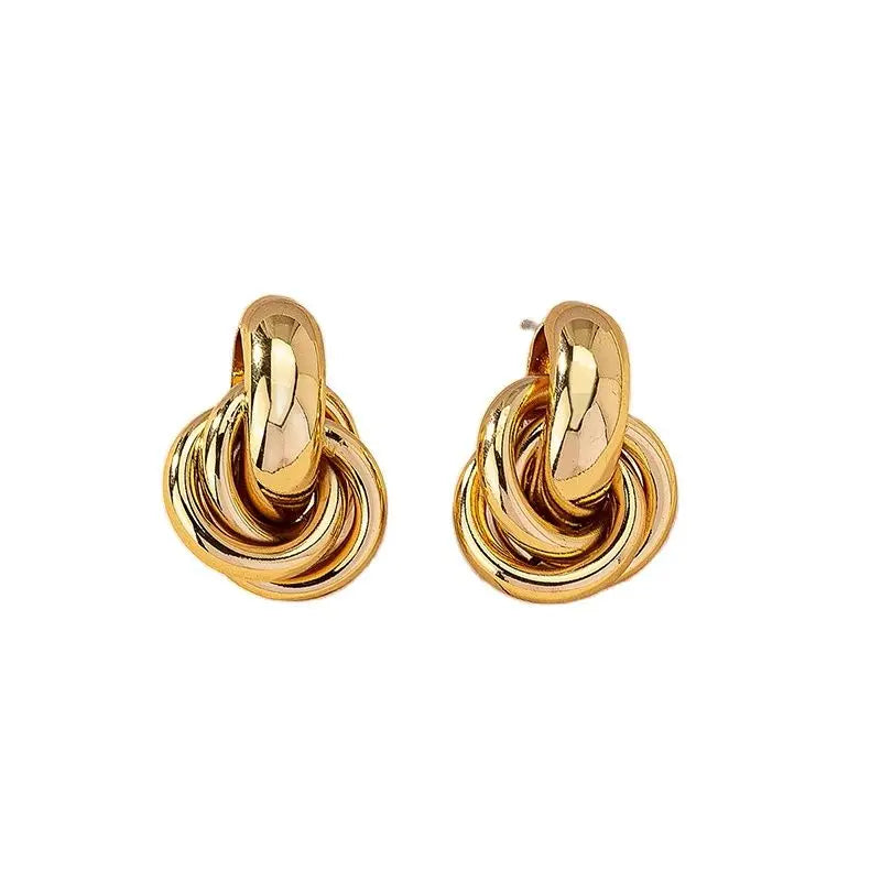 Elegant Knot Earrings Gold Silver Shiny Hoop Women Accessories