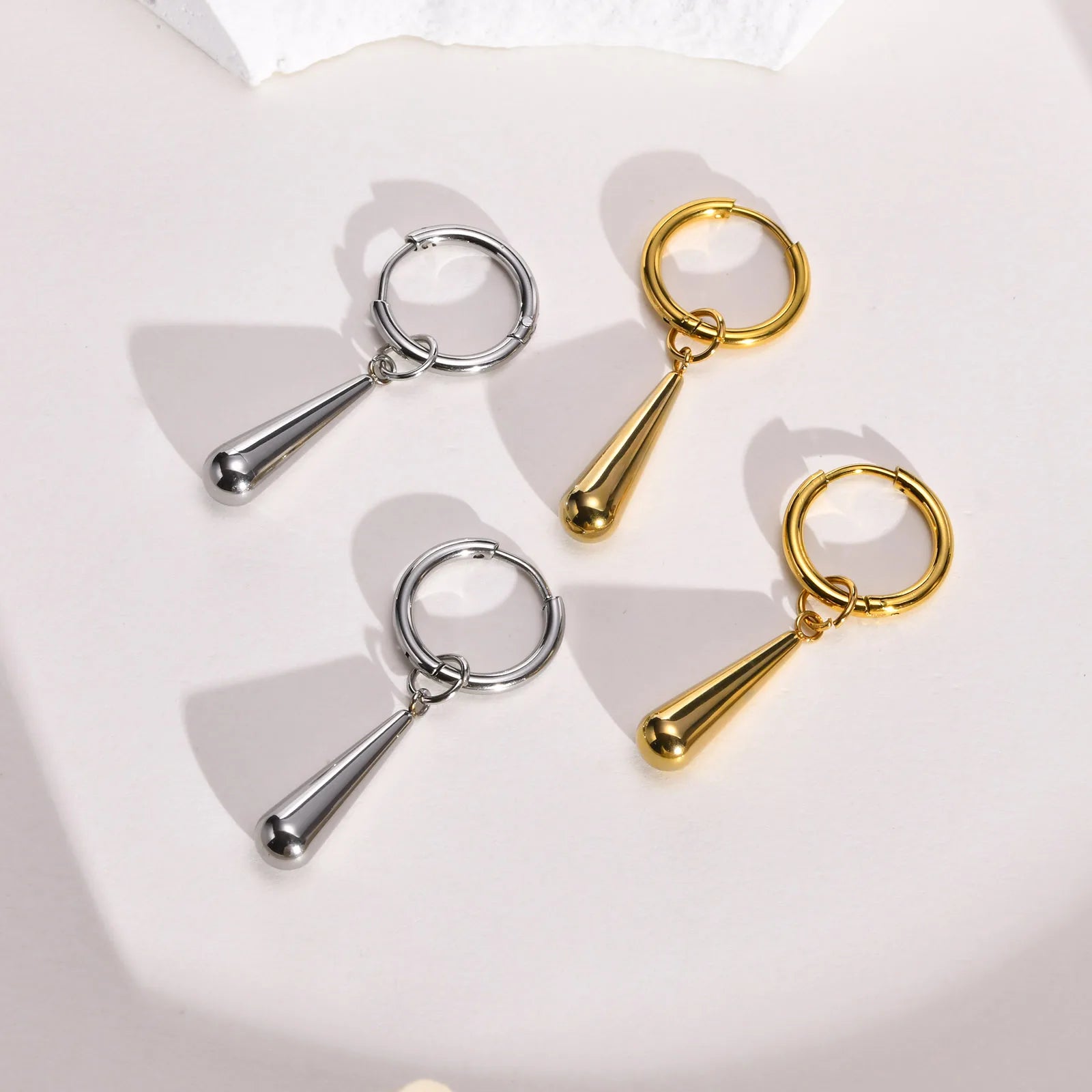 Water Drop Dangle Huggie Hoop Earrings Stainless Steel Women