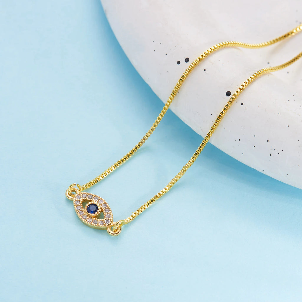 Gold Zircon Blue Evil Eye Bracelet Adjustable Lucky Women Jewelry