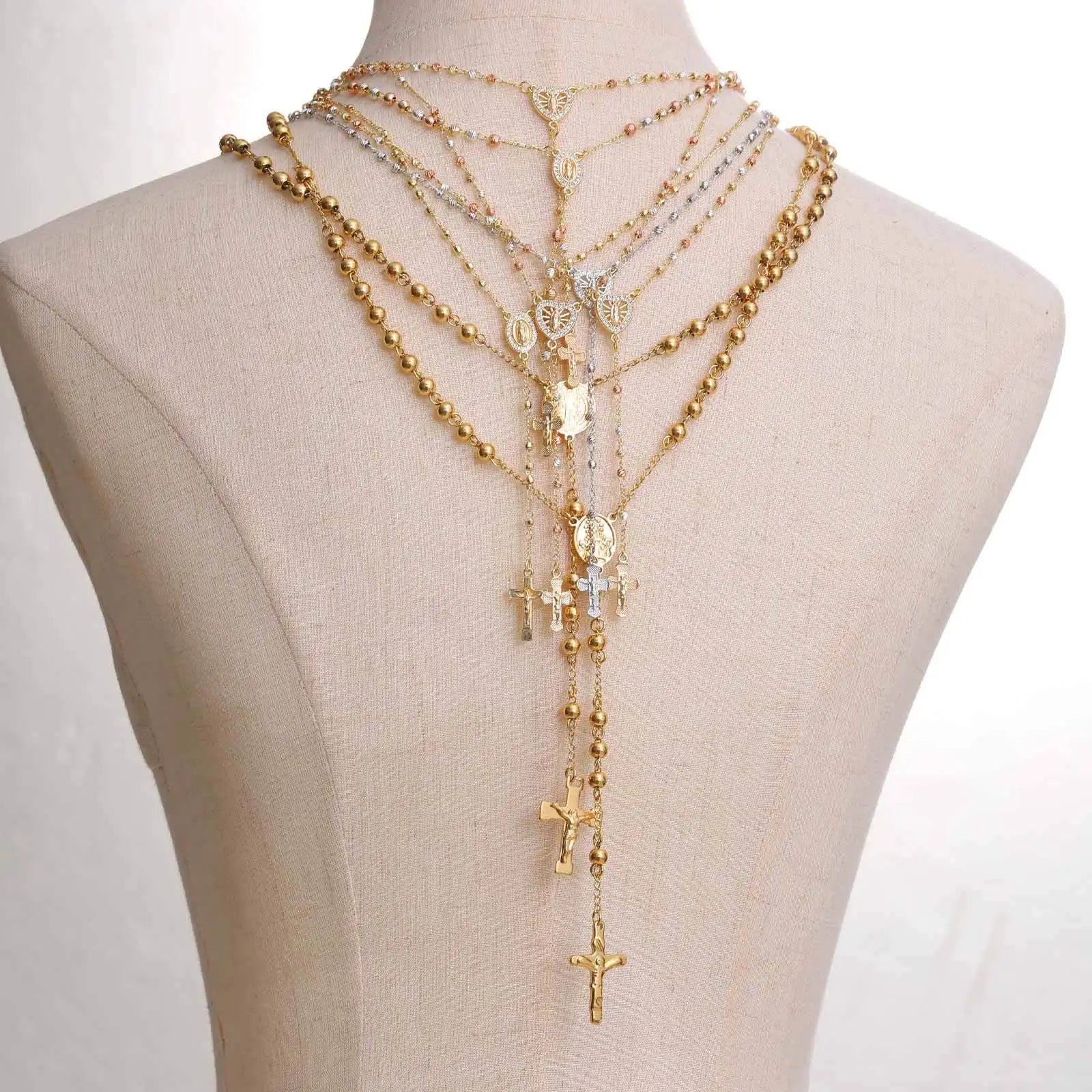 Stainless Steel Jesus Cross Y Necklace with Heart Charm Jewelry Set