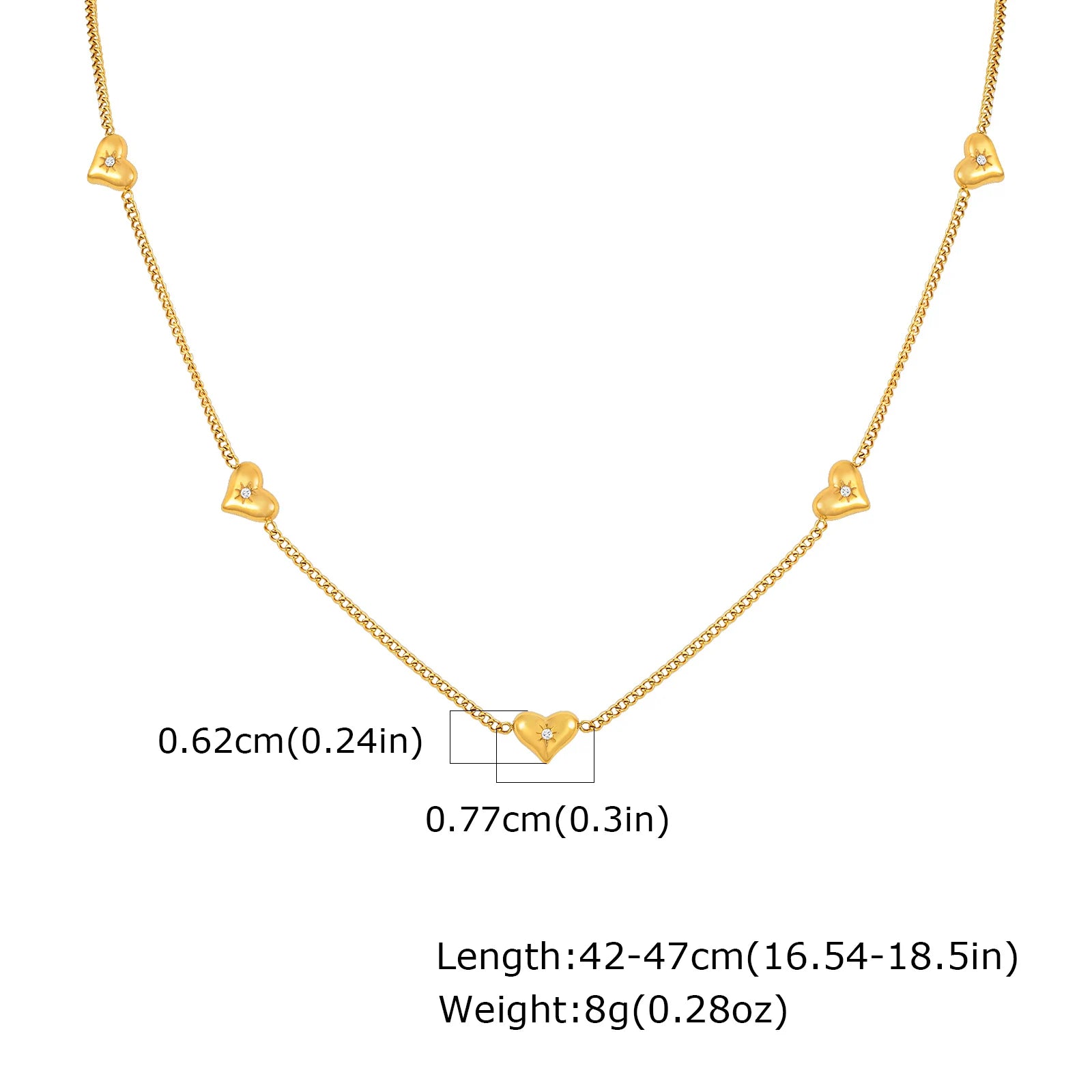 Heart Charm Necklace Gold Stainless Steel Adjustable Women
