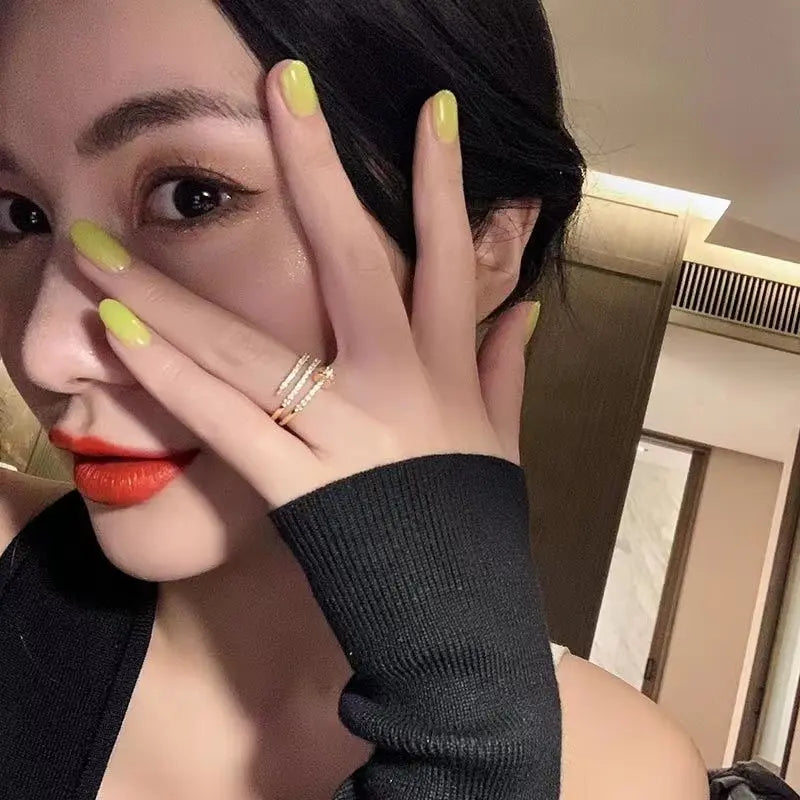 Trendy Gold Layered Ring Zirconia Cold Style Women Jewelry