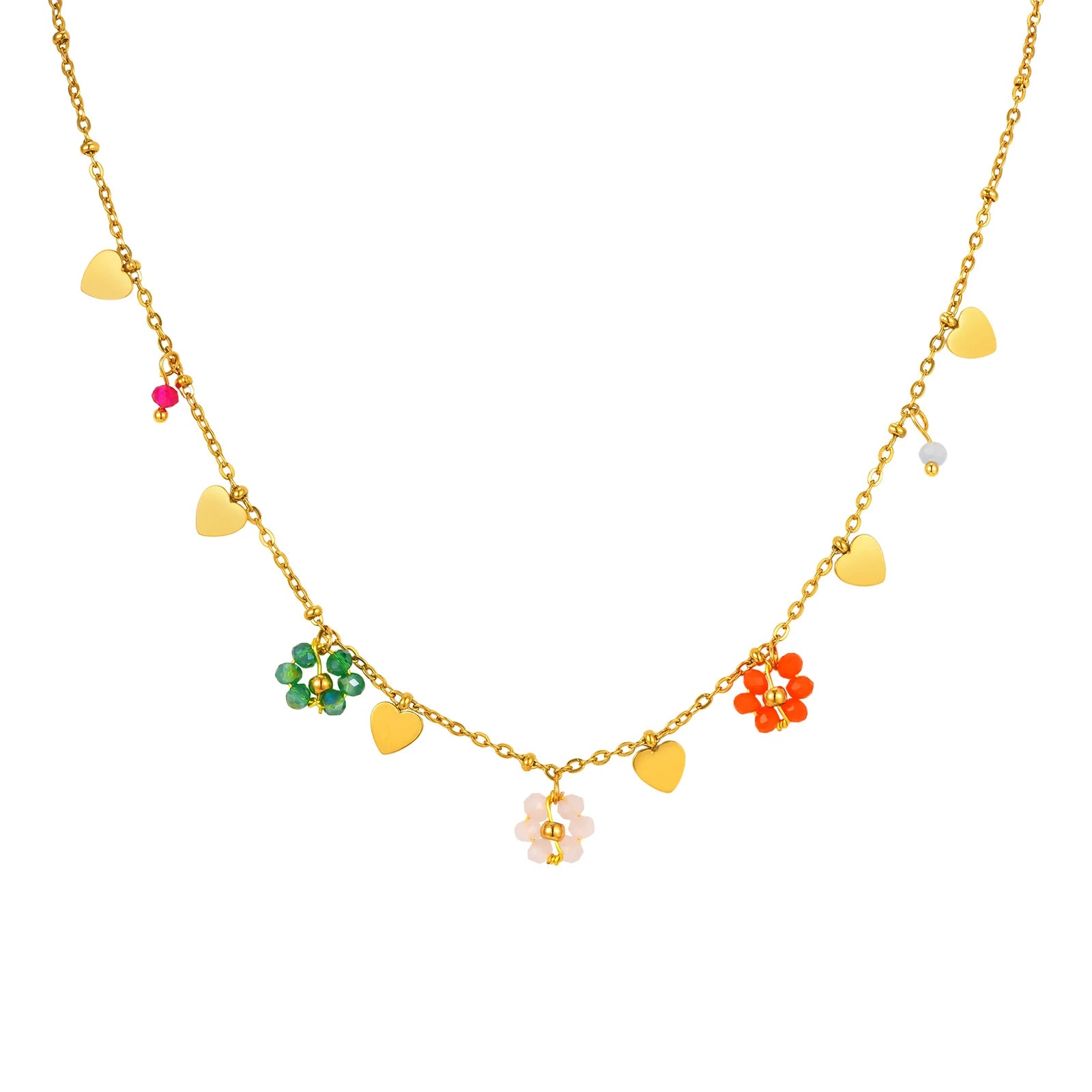 Colored Crystal Flower Necklace Stainless Steel Love Chain Waterproof