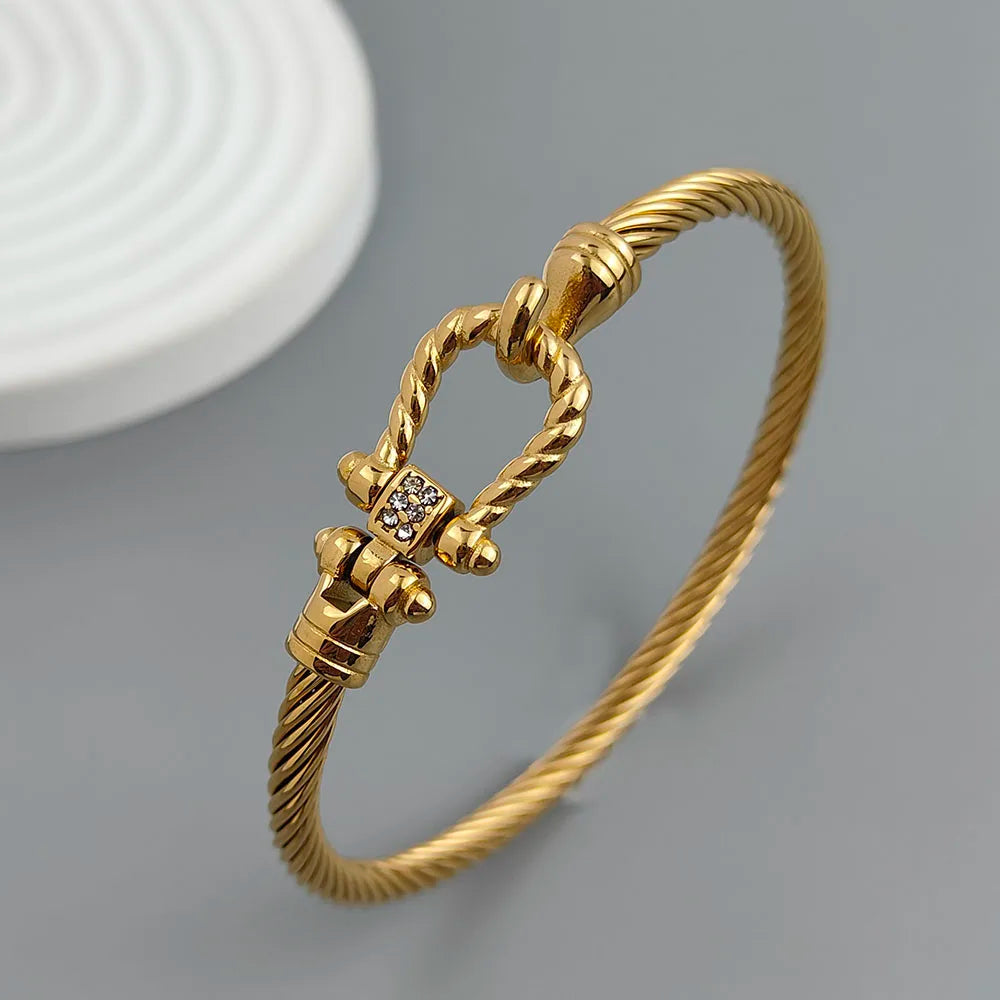 18K Gold Horseshoe Wire Bracelet Stainless Steel Waterproof Couple
