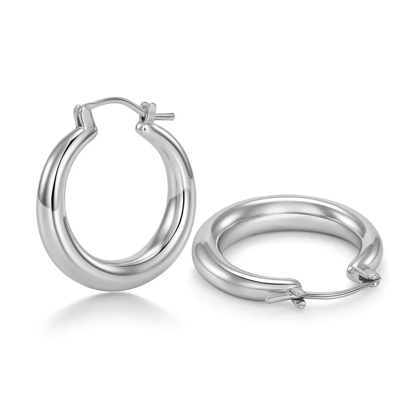 Shevalues Chunky Hoop Earrings 14K Gold 925 Silver Needle Women
