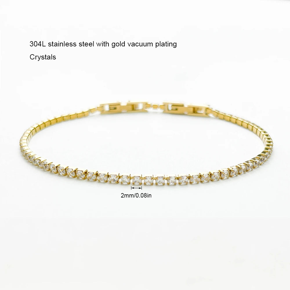 Delicate 2mm CZ Cluster Tennis Bracelet Adjustable Sizes Jewelry