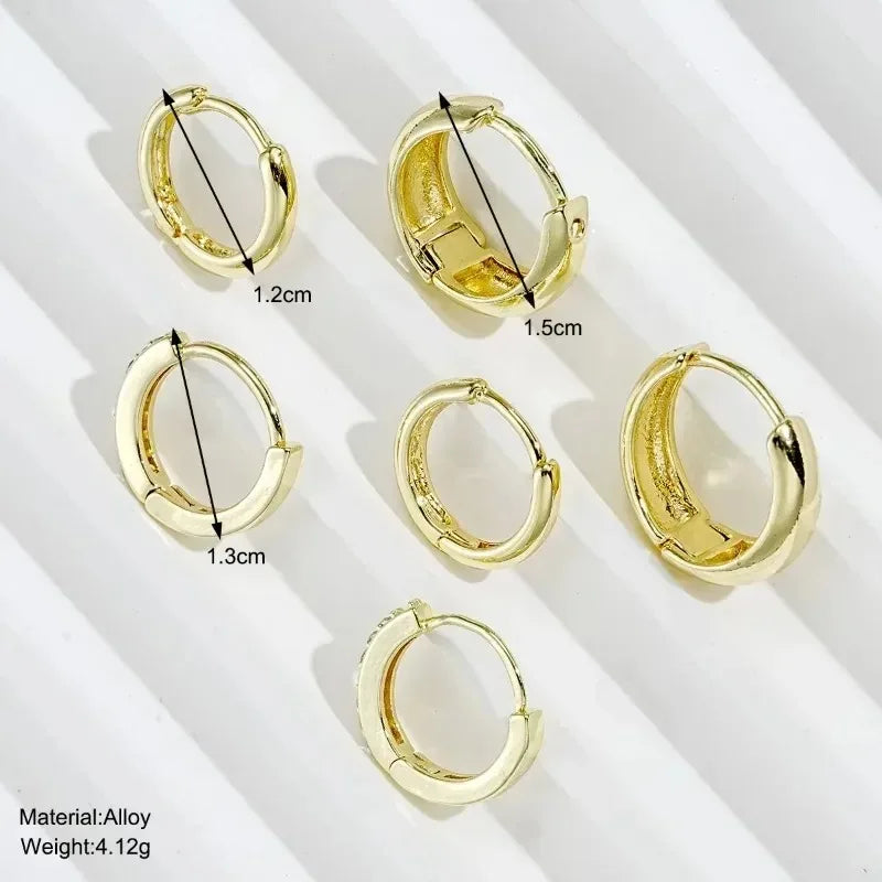 3 Pairs Zircon Hoop Earrings Gold Stainless Steel Trendy Women