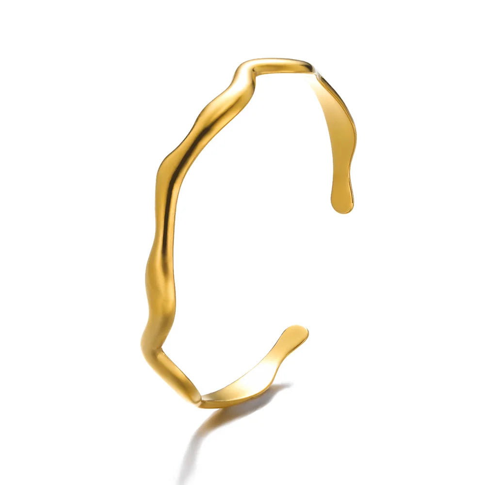 Gold Flower Cuff Bracelet Stainless Steel Floral Bangle for Women