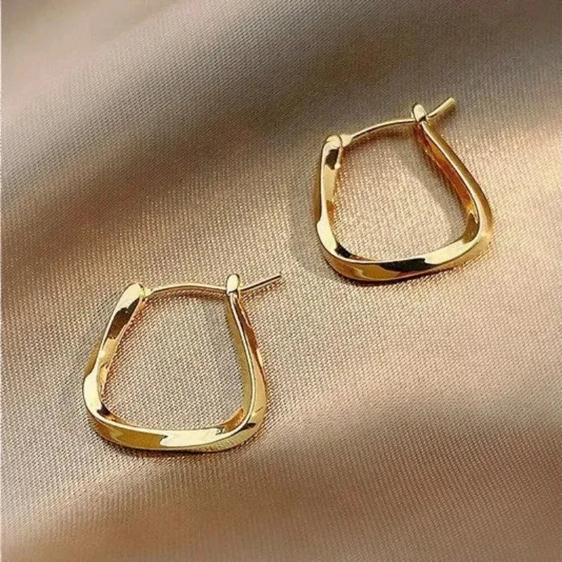 Gold Geometric U-Shaped Twisted Square Hoop Earrings for Women Trendy