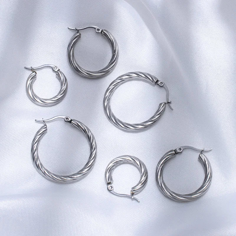 3 Pairs Twist Hoop Earrings Stainless Steel Waterproof Huggie Women