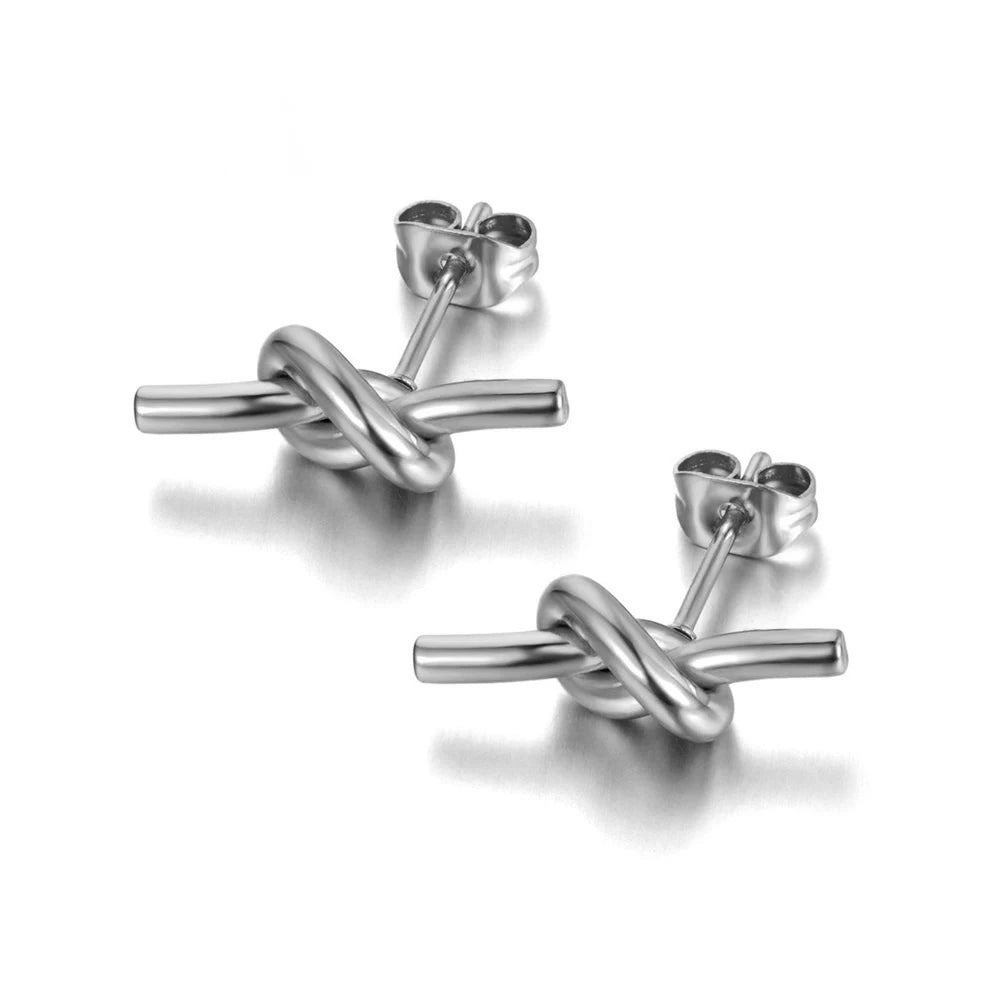 Minimalist Love Knot Earrings Gold Stainless Steel Women