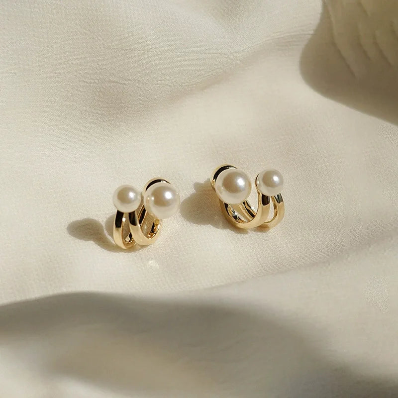 Korean Irregular Pearl Stud Earrings Gold Metal Trendy Unique Design